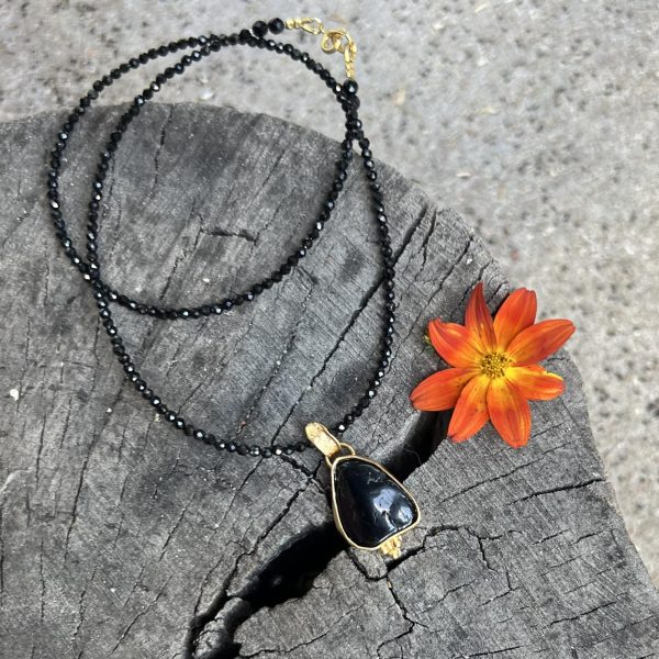Czarny turmalin naszyjnik złocony
