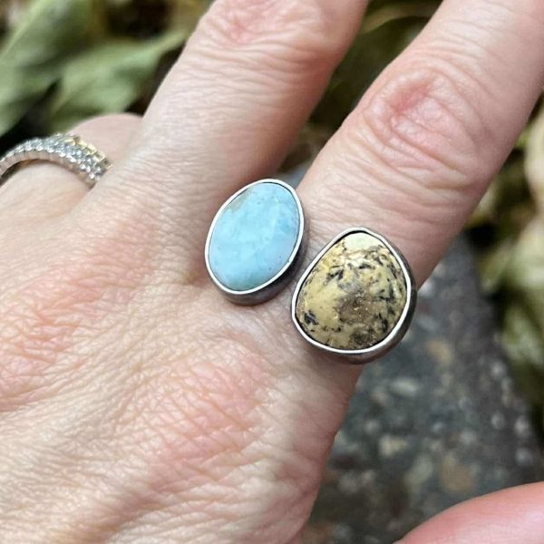 Bursztyn larimar pierścionek