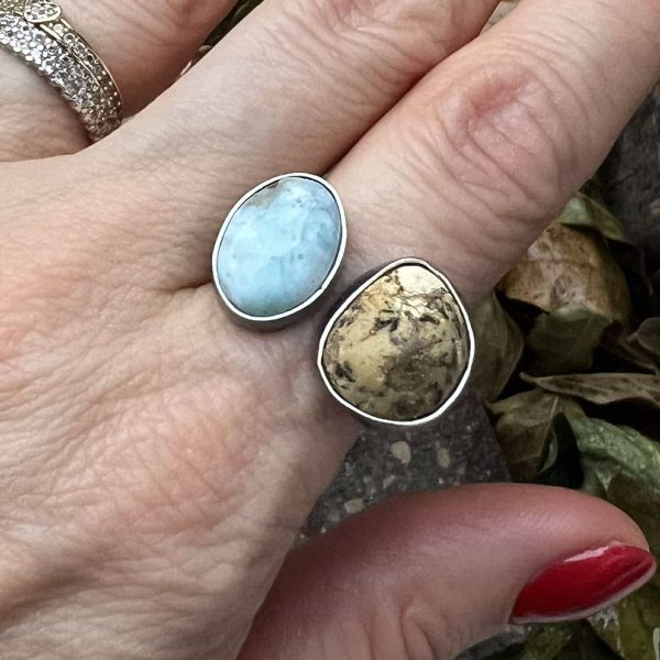 Bursztyn larimar pierścionek