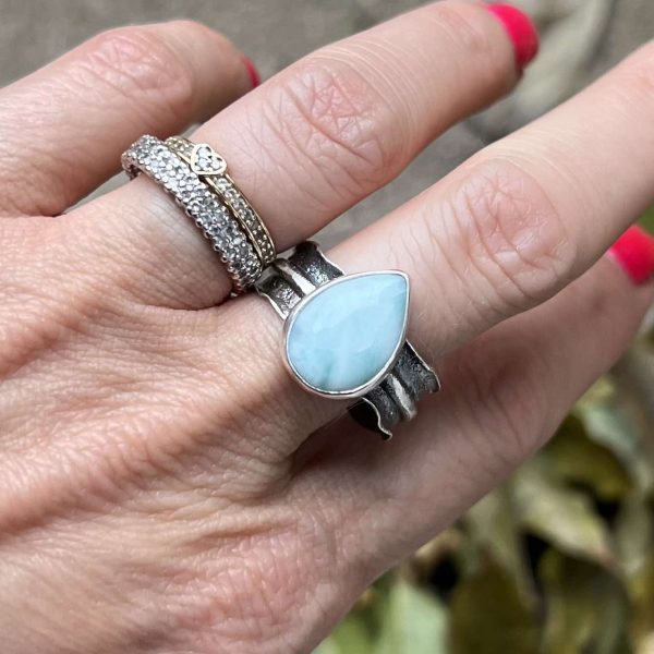 Larimar kropla pierścionek