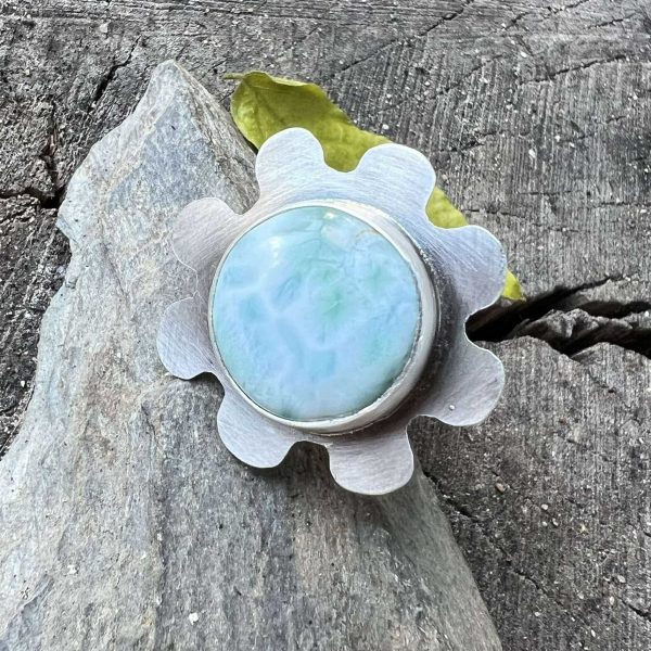 Larimar kwiat pierścionek