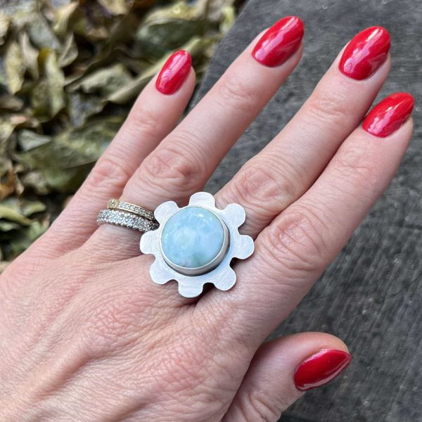 Larimar kwiat pierścionek