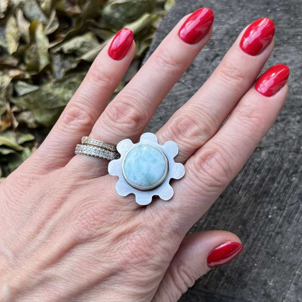 Larimar kwiat pierścionek