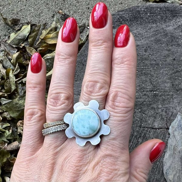 Larimar kwiat pierścionek
