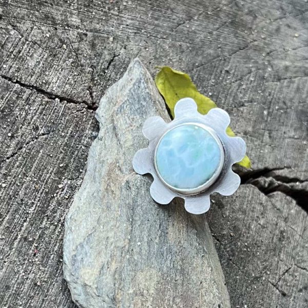 Larimar kwiat pierścionek