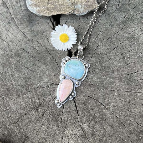 Rodochrozyt i larimar wisior