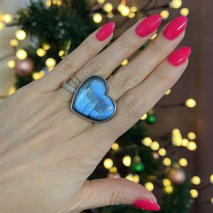 Pierścionek serce z labradorytu