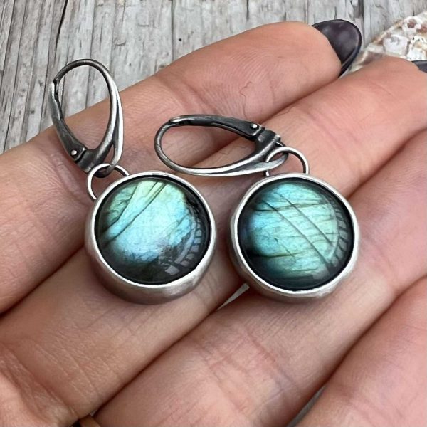 Okrągłe labradoryty kolczyki