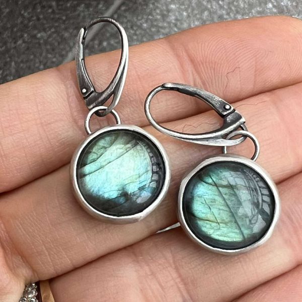 Okrągłe labradoryty kolczyki