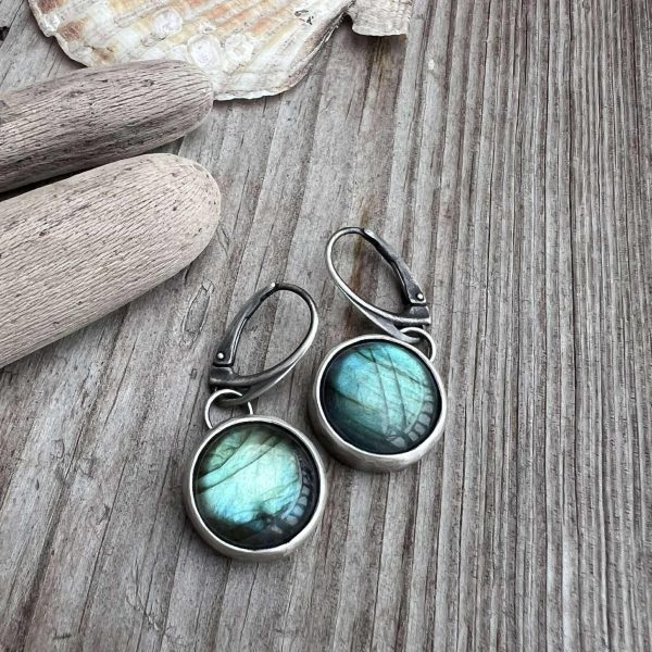 Okrągłe labradoryty kolczyki