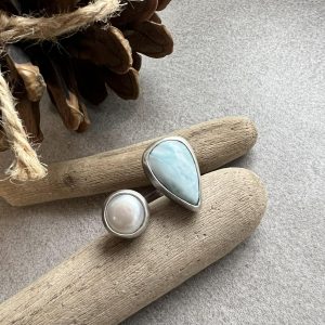 Perła larimar pierścionek