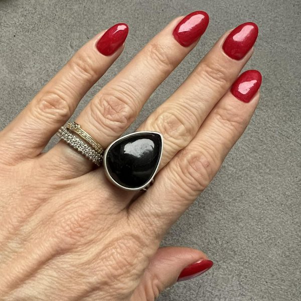 pierścionki z turmalinem - Pierścionek kropla turmalin czarny