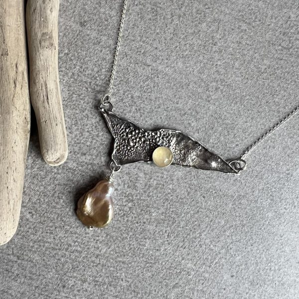 Żółty szafir z perłą naszyjnik