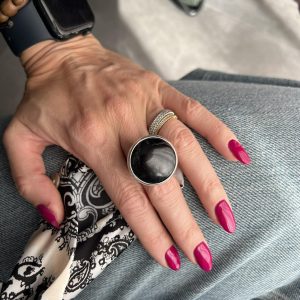 Czarny turmalin pierścień okrągły