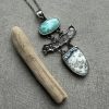 Ciemne oksydowane srebro 925 z ręcznie zrobioną krawatką i srebrnym elementem 37x8 mm Larimar agat wisior totem
